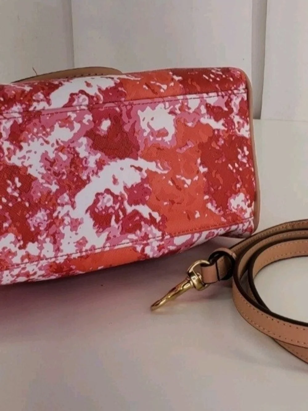 Coach Mini Benton Peyton Satchel/Crossbody in Orange,Red & Pink, Vaccheta Trim